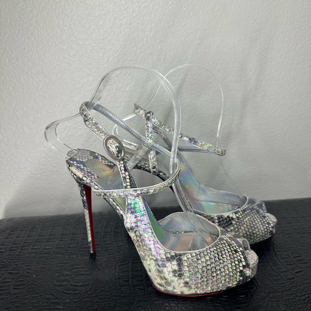 Christian louboutin  120mm Jenlove Alta Snake-Embossed Leather Platform 38